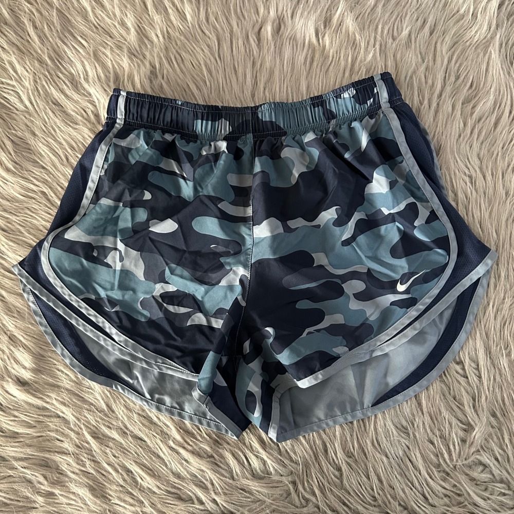 Nike Dri-Fit Athletic Shorts Womens Size Medium Blue Camo Lined Short Camouflage